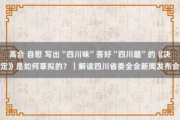 高合 自慰 写出“四川味”答好“四川题”的《决定》是如何草拟的？｜解读四川省委全会新闻发布会
