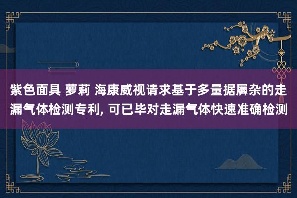 紫色面具 萝莉 海康威视请求基于多量据羼杂的走漏气体检测专利， 可已毕对走漏气体快速准确检测