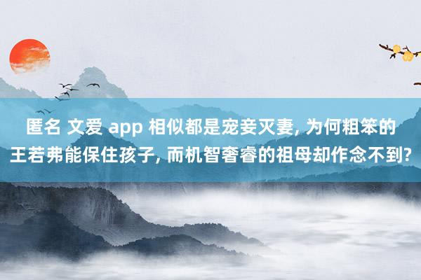 匿名 文爱 app 相似都是宠妾灭妻， 为何粗笨的王若弗能保住孩子， 而机智奢睿的祖母却作念不到?