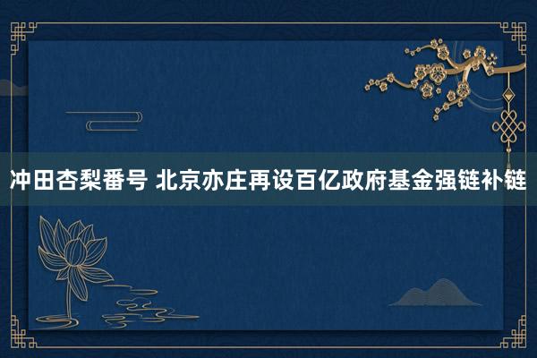 冲田杏梨番号 北京亦庄再设百亿政府基金强链补链