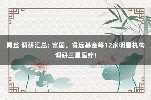 黑丝 调研汇总: 富国、睿远基金等12家明星机构调研三星医疗!