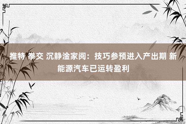 推特 拳交 沉静淦家阅：技巧参预进入产出期 新能源汽车已运转盈利