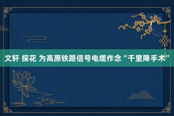 文轩 探花 为高原铁路信号电缆作念“千里降手术”