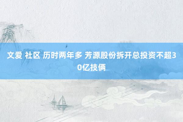文爱 社区 历时两年多 芳源股份拆开总投资不超30亿技俩
