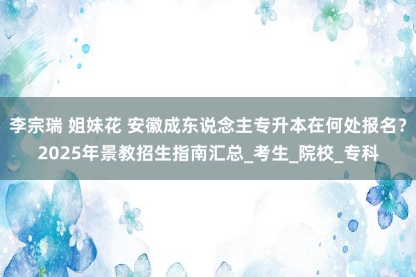 李宗瑞 姐妹花 安徽成东说念主专升本在何处报名？2025年景教招生指南汇总_考生_院校_专科