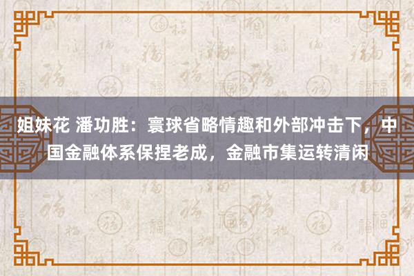 姐妹花 潘功胜：寰球省略情趣和外部冲击下，中国金融体系保捏老成，金融市集运转清闲